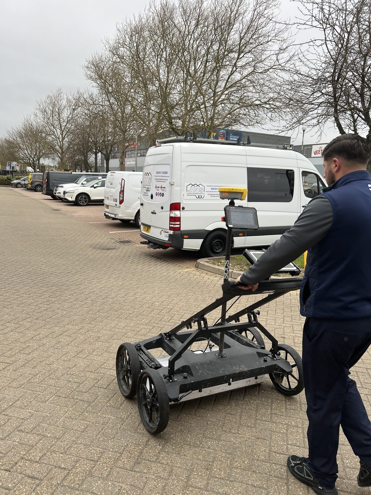 Geomorph Imaging GPR survey cart deployed for utility detection survey on a commercial site